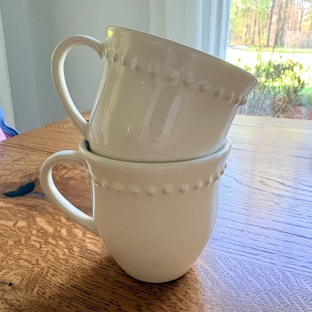 Pottery Barn Emma White/Cream Beaded Mugs- set of 2- 10 oz. - Picture 9 of 10